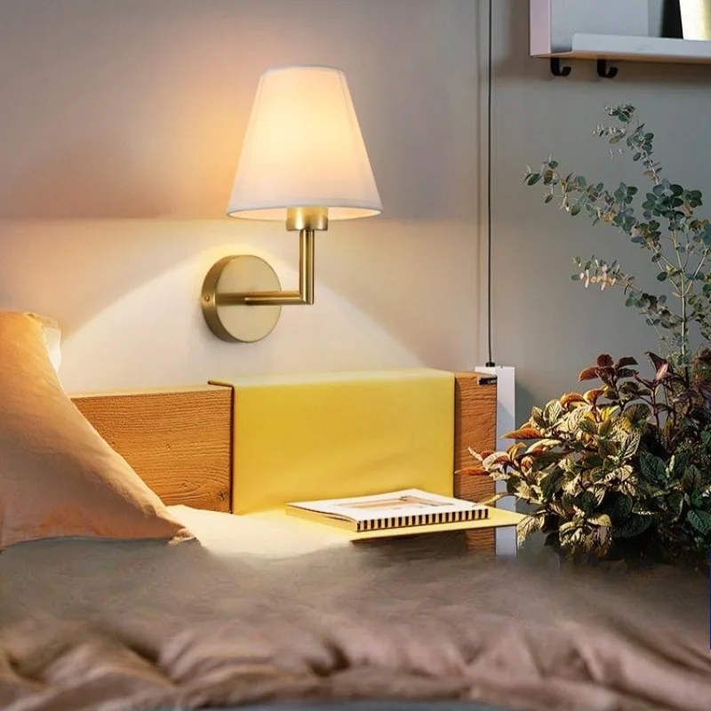 LuxRoyale Cordless Brushed Brass & Fabric Wall Lamp - Dimmable 2 Pack