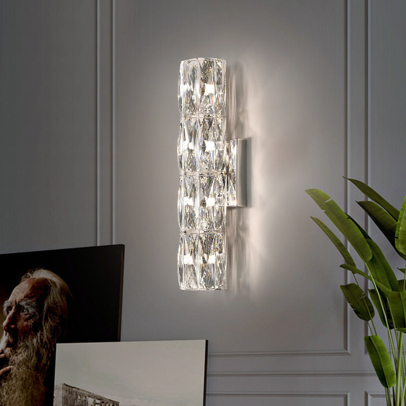 RoyaleGlow Dimmable LED Crystal Wall Sconce - Modern Cylindrical Up-Down Lighting