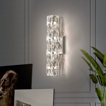 RoyaleGlow Dimmable LED Crystal Wall Sconce - Modern Cylindrical Up-Down Lighting