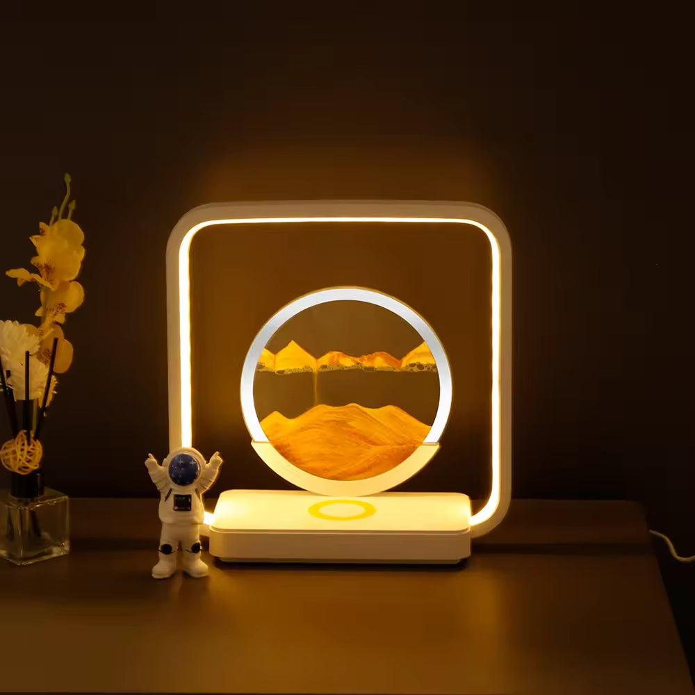 Royelux 3D Moving Sand Art Lamp with 15W Wireless Charger & LED Desk Light