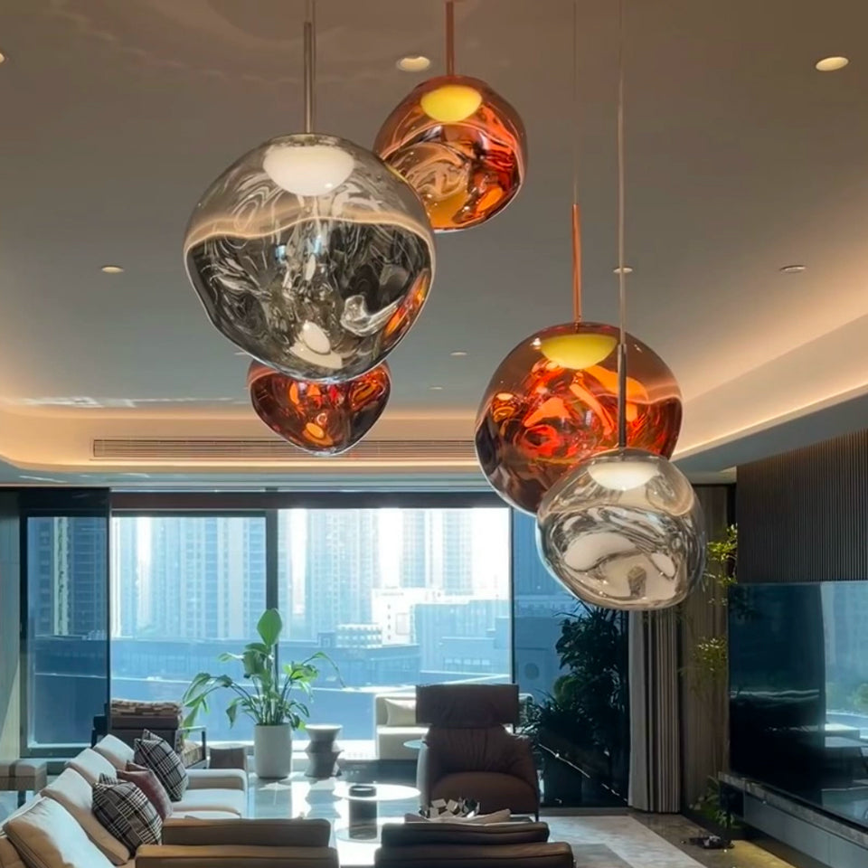 LuxRoyale Nordic Lava Chandelier-Modern Copper Irregular Glass Pendant Light