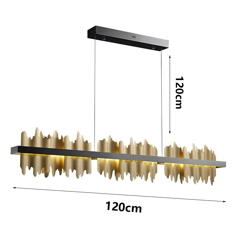 RoyaleGlow Linear Chandelier-Modern Dining Room Gold & Black Acrylic LED Light