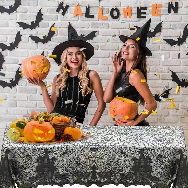 1 pcs of Halloween lace tablecloth spider web skull pattern rectangular shape for party decoration haunted house pumpkin design 1