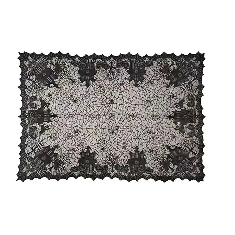 1 pcs of Halloween lace tablecloth spider web skull pattern rectangular shape for party decoration haunted house pumpkin design 2