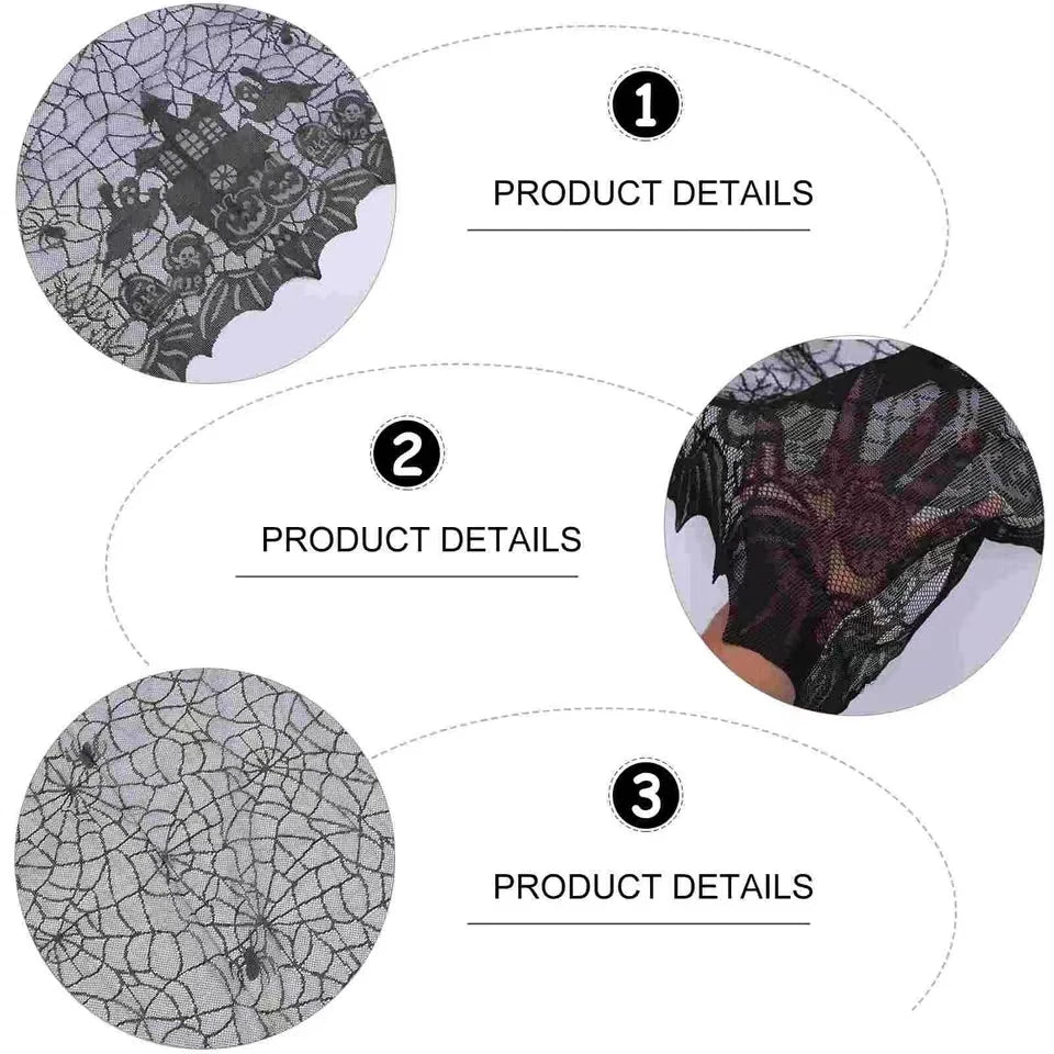 1 pcs of Halloween lace tablecloth spider web skull pattern rectangular shape for party decoration haunted house pumpkin design 5