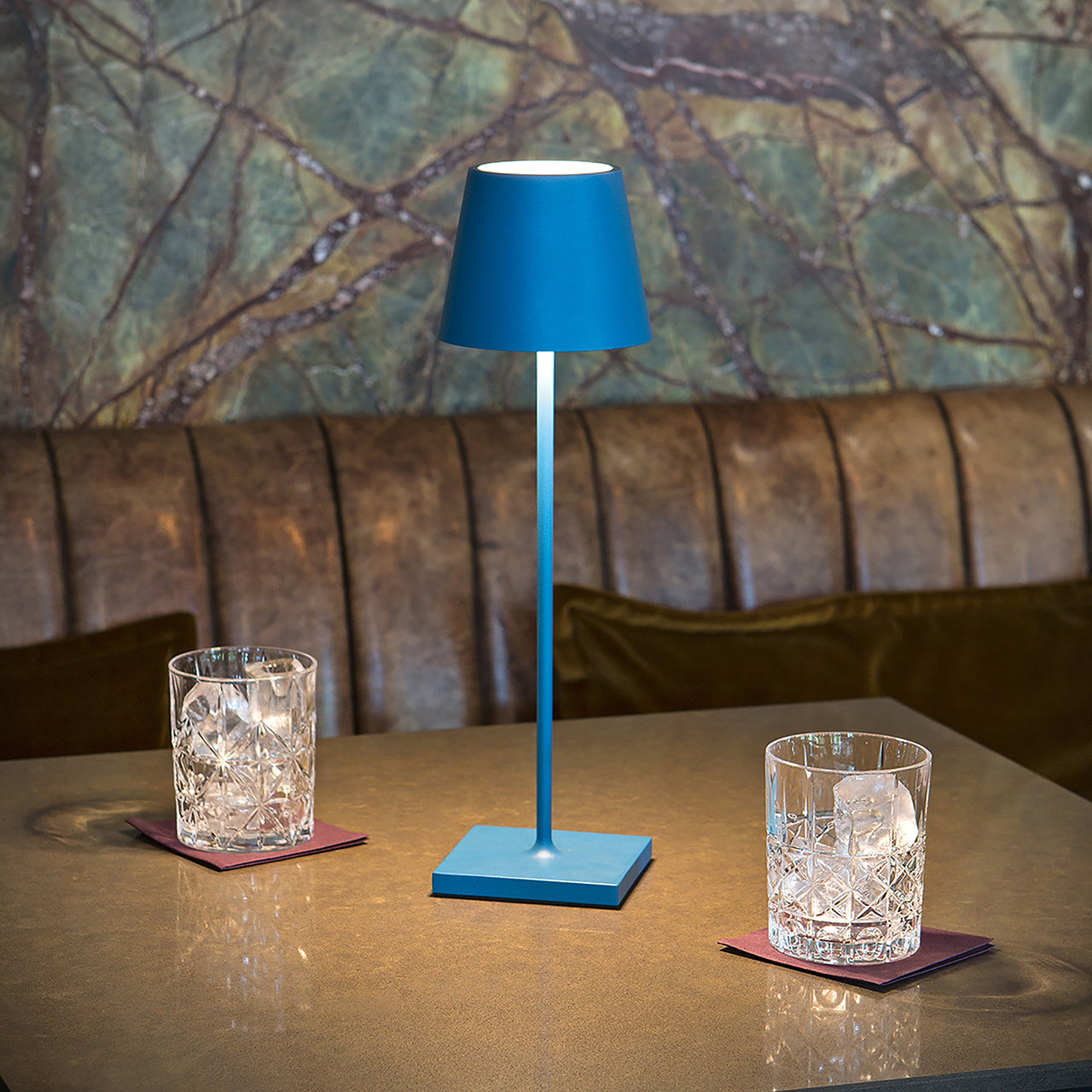 Dimmable Tall Table Lamp - Touch-Activated, USB-C Rechargeable Modern Lighting - Matte Blue