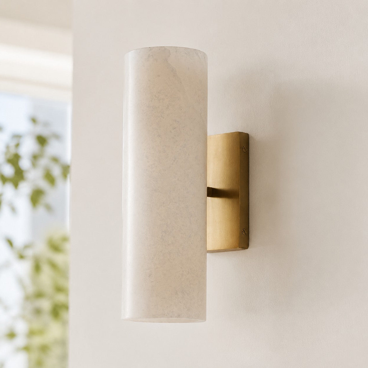 RoyaleGlow Modern Alabaster Wall Sconce - Brass Vanity Light Fixture