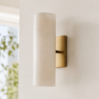 RoyaleGlow Modern Alabaster Wall Sconce - Brass Vanity Light Fixture