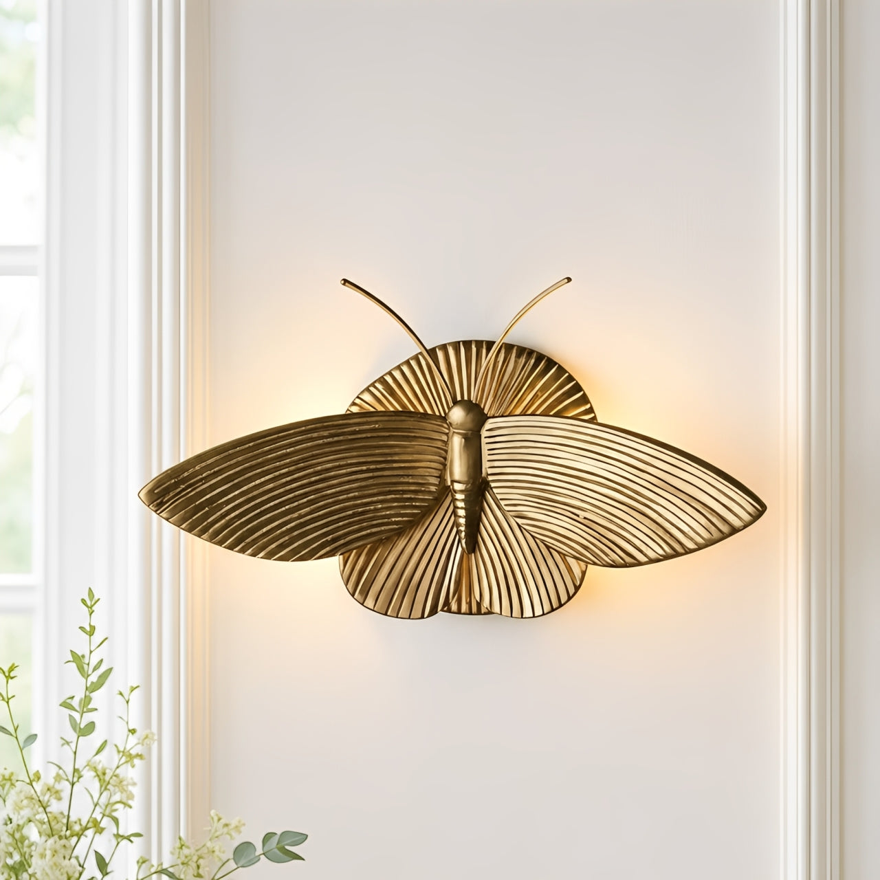 RoyaleGlow Art Deco Moth Wall Sconce - Gold Resin Vintage Accent Light