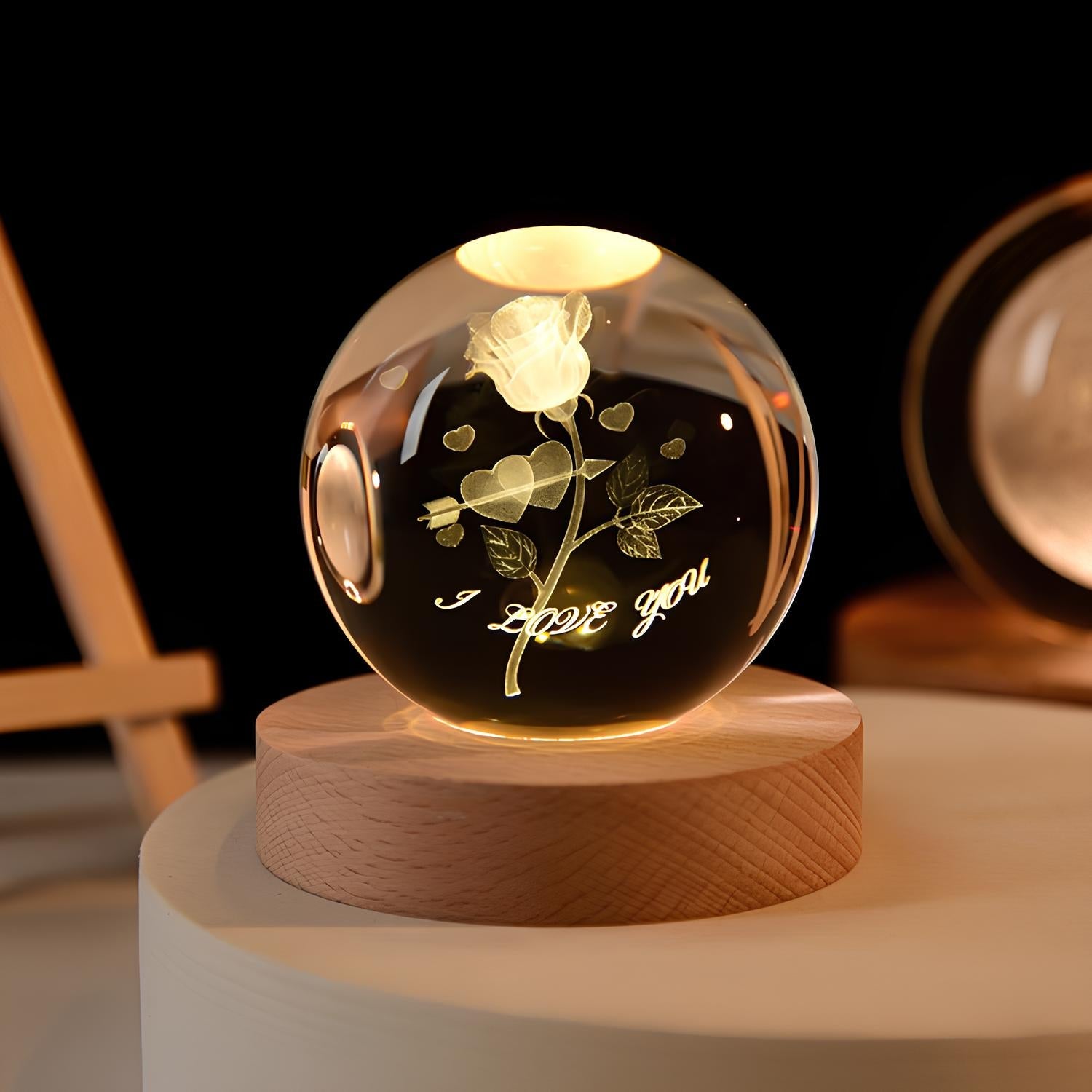 RoyaleGlow™ Celestial 3D Engraved LED Crystal Ball Night Light - Love Note