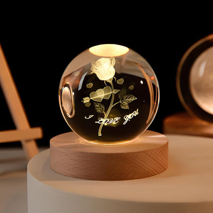 RoyaleGlow™ Celestial 3D Engraved LED Crystal Ball Night Light - Love Note