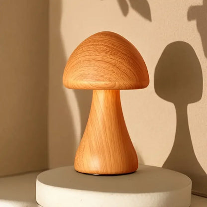 Wooden Mushroom Lamp - Portable LED Night Light with Touch Sensor and Dimmable Settings - Default Title