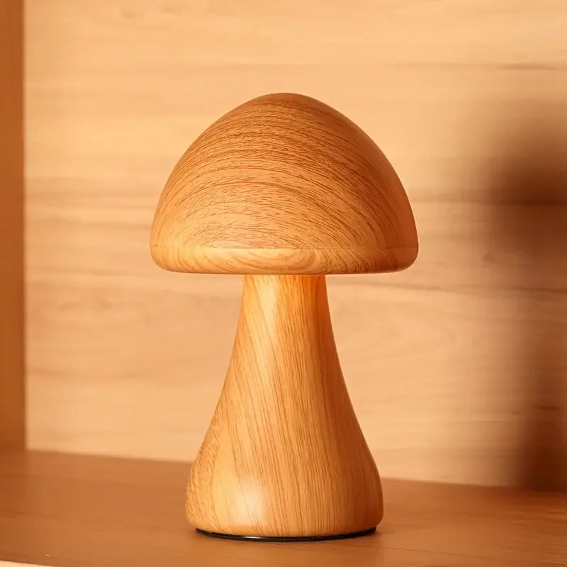 Wooden Mushroom Lamp - Portable LED Night Light with Touch Sensor and Dimmable Settings - Default Title