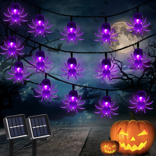 1pc 20/30 LED Halloween Spider Outdoor String Light With 8Lighting Modes Lamp Solar Powered For Home Garden Yard Halloween Decor 0