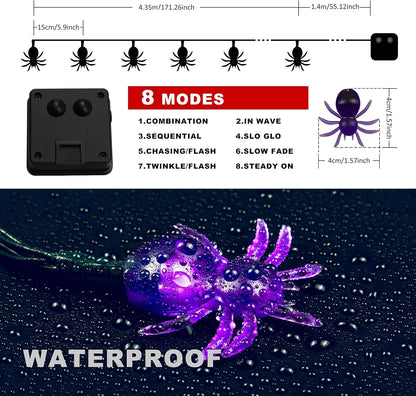 1pc 20/30 LED Halloween Spider Outdoor String Light With 8Lighting Modes Lamp Solar Powered For Home Garden Yard Halloween Decor 1