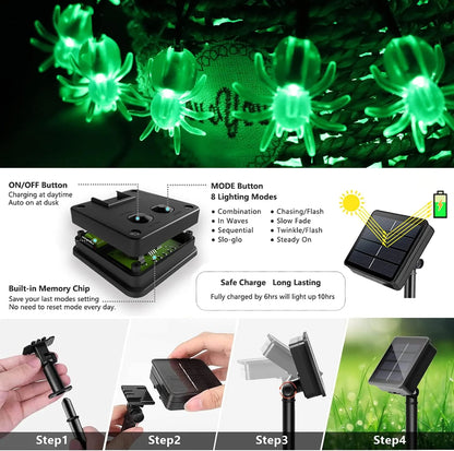 1pc 20/30 LED Halloween Spider Outdoor String Light With 8Lighting Modes Lamp Solar Powered For Home Garden Yard Halloween Decor 2