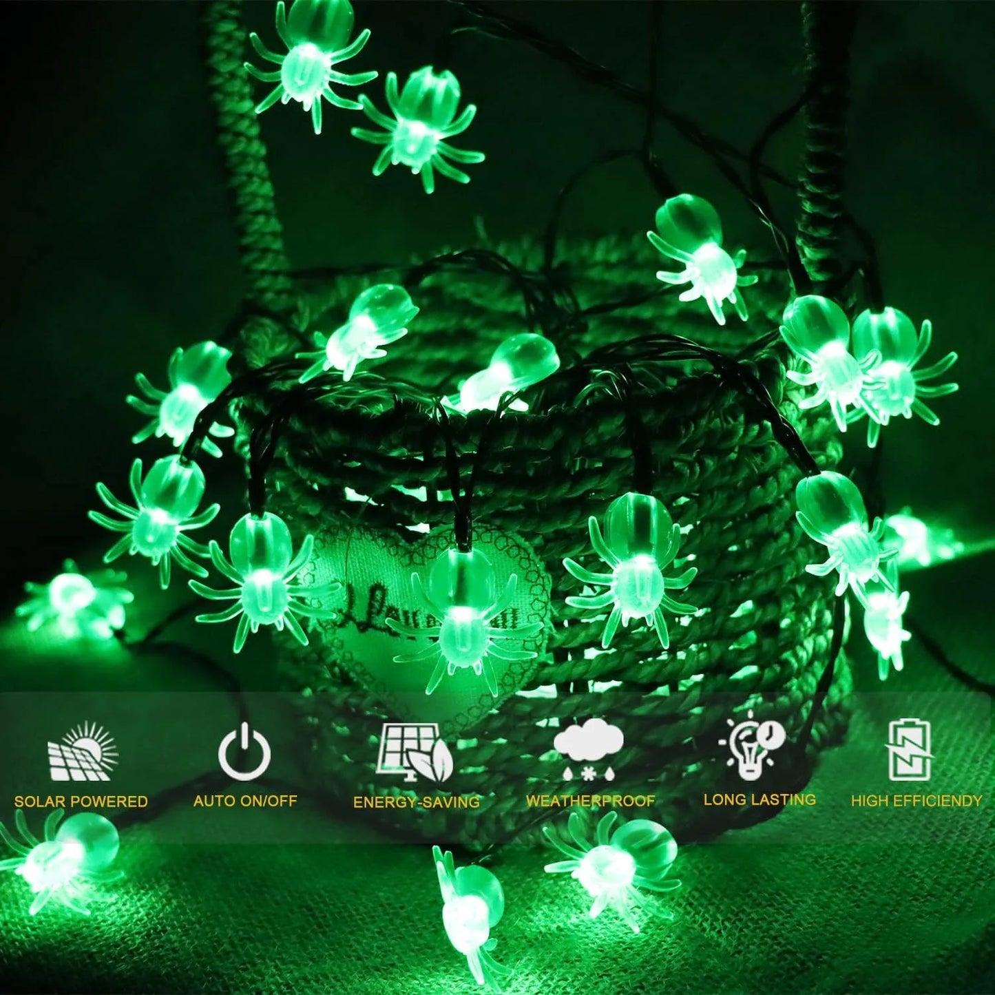 1pc 20/30 LED Halloween Spider Outdoor String Light With 8Lighting Modes Lamp Solar Powered For Home Garden Yard Halloween Decor 3