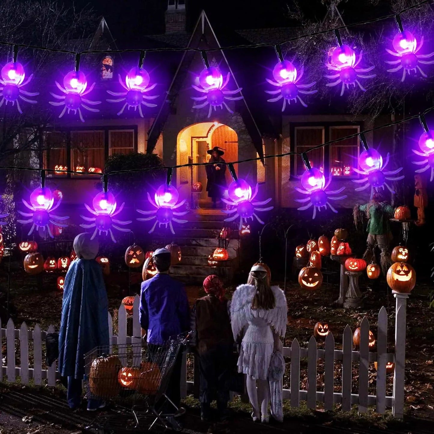 1pc 20/30 LED Halloween Spider Outdoor String Light With 8Lighting Modes Lamp Solar Powered For Home Garden Yard Halloween Decor 4