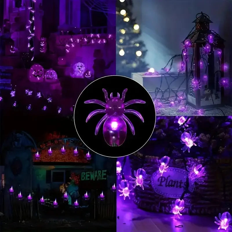 1pc 20/30 LED Halloween Spider Outdoor String Light With 8Lighting Modes Lamp Solar Powered For Home Garden Yard Halloween Decor 5
