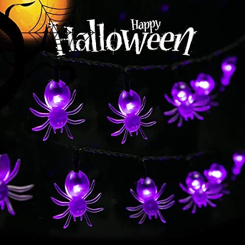 1pc 20/30 LED Halloween Spider Outdoor String Light With 8Lighting Modes Lamp Solar Powered For Home Garden Yard Halloween Decor 7