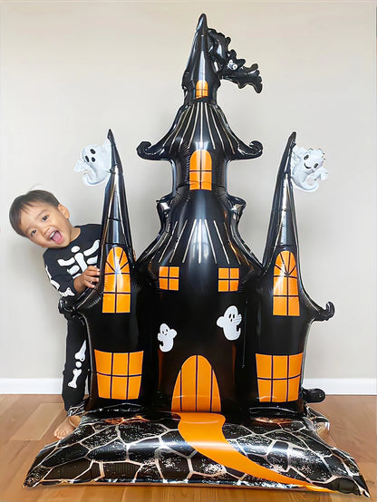 1pc Halloween 58-inch super-large haunted house castle standing aluminum foil balloon, horror Halloween, haunted house party 1