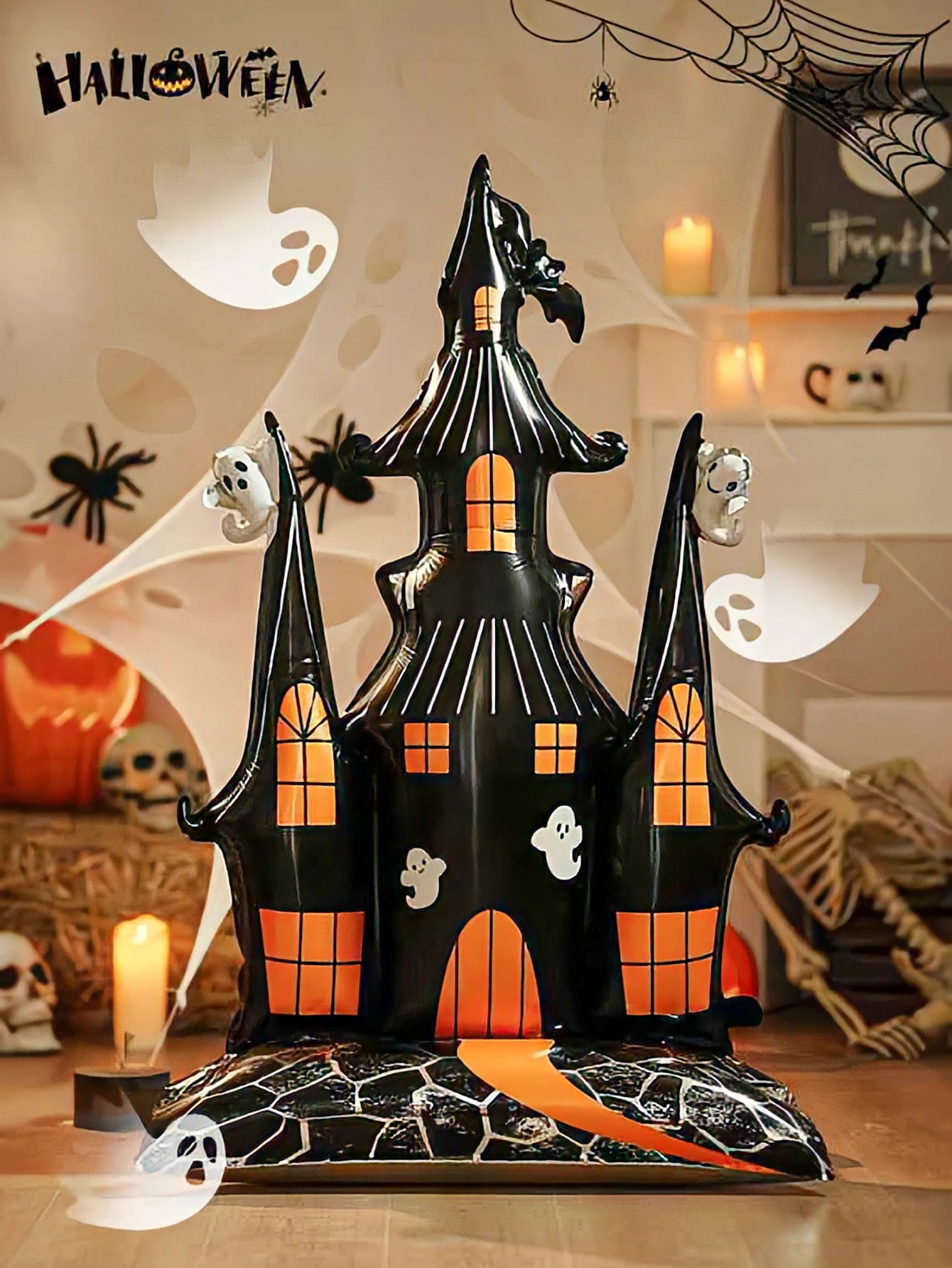 1pc Halloween 58-inch super-large haunted house castle standing aluminum foil balloon, horror Halloween, haunted house party 4