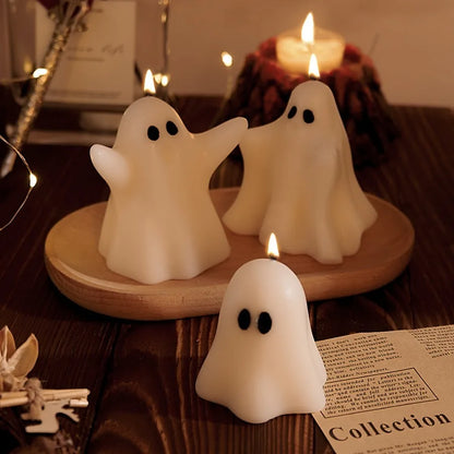 1pc Halloween Ghost Scented Candle Spooky White Ghost Shape Candles with Long-Lasting Fragrance for Halloween Party Decorations 0
