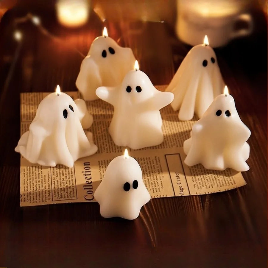 1pc Halloween Ghost Scented Candle Spooky White Ghost Shape Candles with Long-Lasting Fragrance for Halloween Party Decorations 2