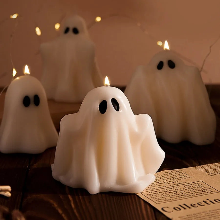 1pc Halloween Ghost Scented Candle Spooky White Ghost Shape Candles with Long-Lasting Fragrance for Halloween Party Decorations 3
