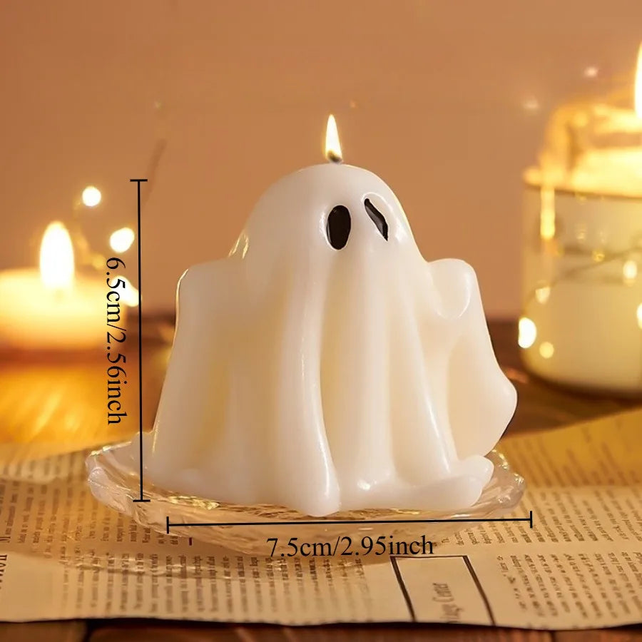 1pc Halloween Ghost Scented Candle Spooky White Ghost Shape Candles with Long-Lasting Fragrance for Halloween Party Decorations 7