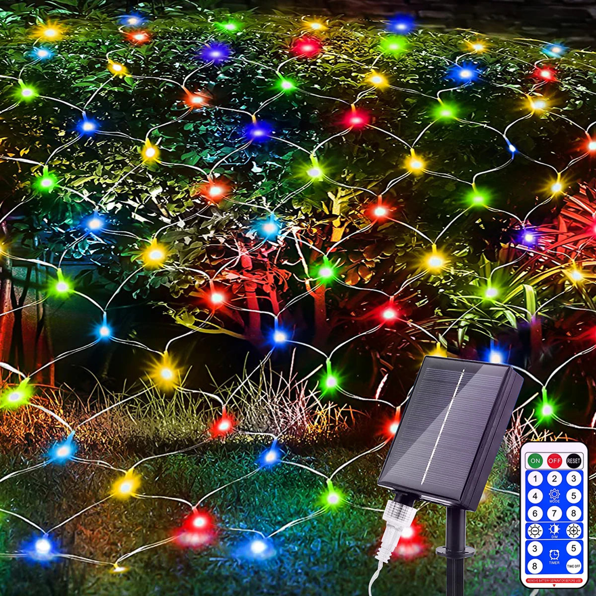 1pc Solar Net Lights Bush Net Lights Mesh Lights 8 Modes Remote Control Auto On/Off Outside Twinkle Lights For Patio Wall Roof 0