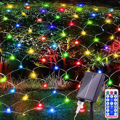 1pc Solar Net Lights Bush Net Lights Mesh Lights 8 Modes Remote Control Auto On/Off Outside Twinkle Lights For Patio Wall Roof 0