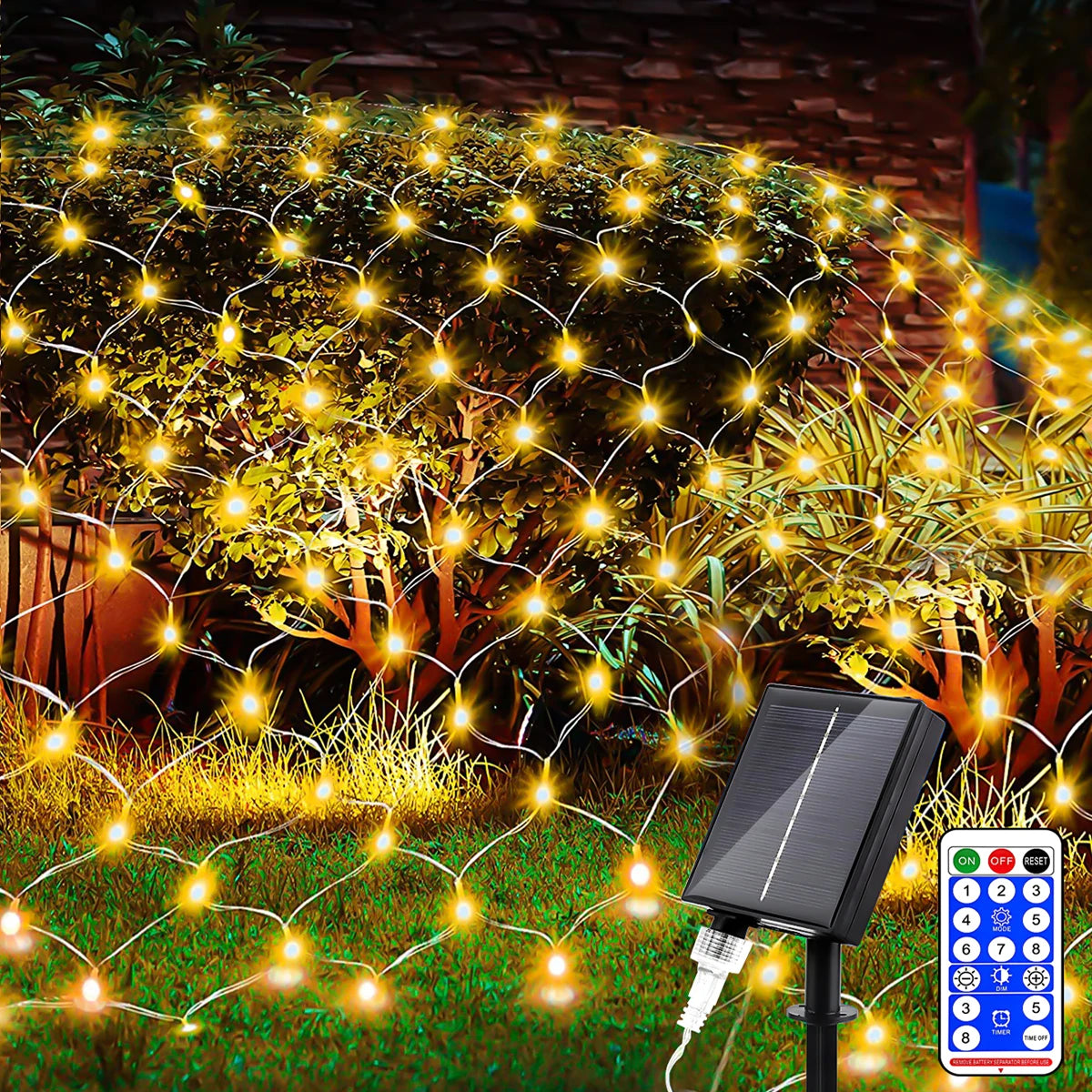 1pc Solar Net Lights Bush Net Lights Mesh Lights 8 Modes Remote Control Auto On/Off Outside Twinkle Lights For Patio Wall Roof 3