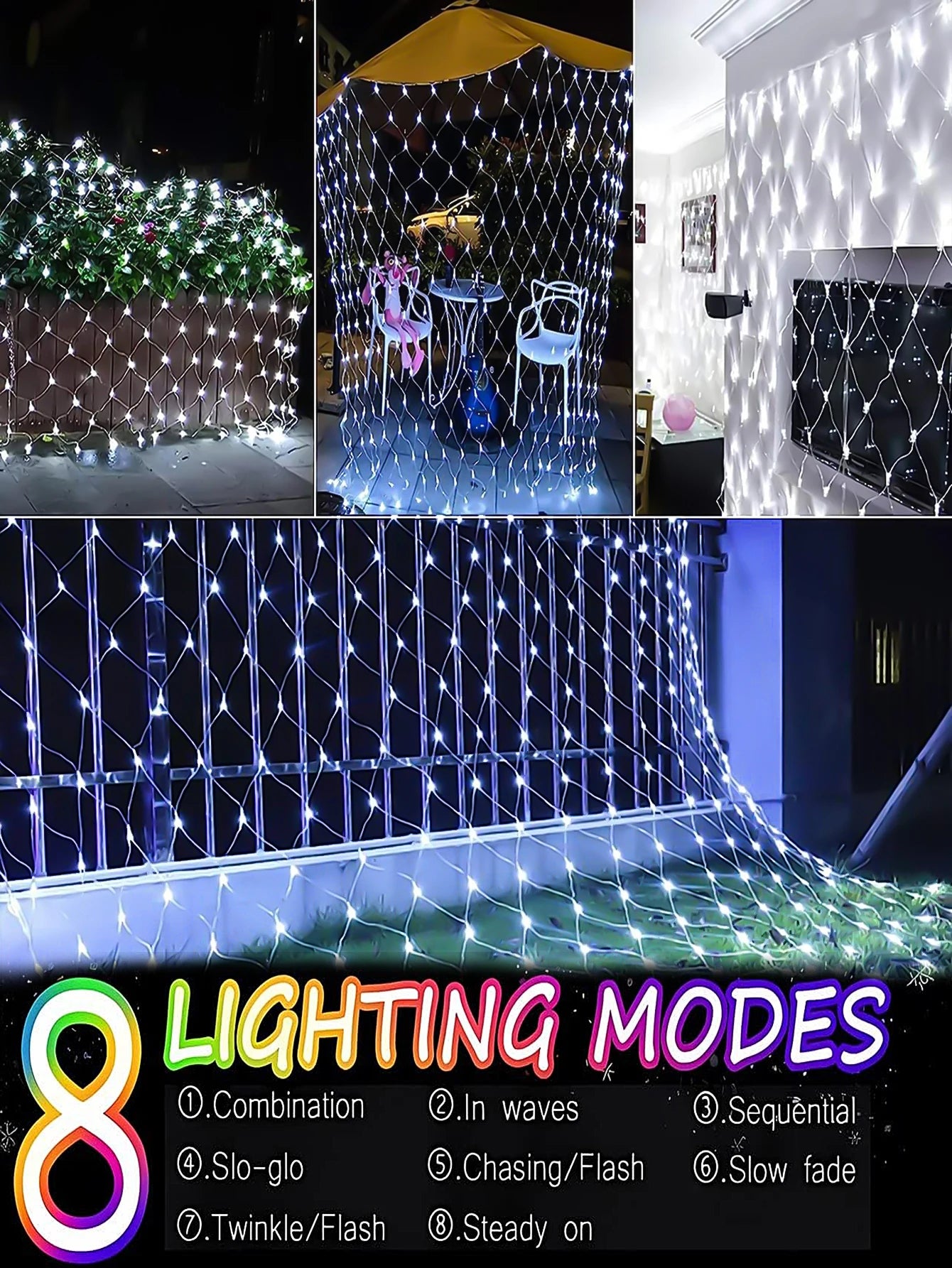 1pc Solar Net Lights Bush Net Lights Mesh Lights 8 Modes Remote Control Auto On/Off Outside Twinkle Lights For Patio Wall Roof 5