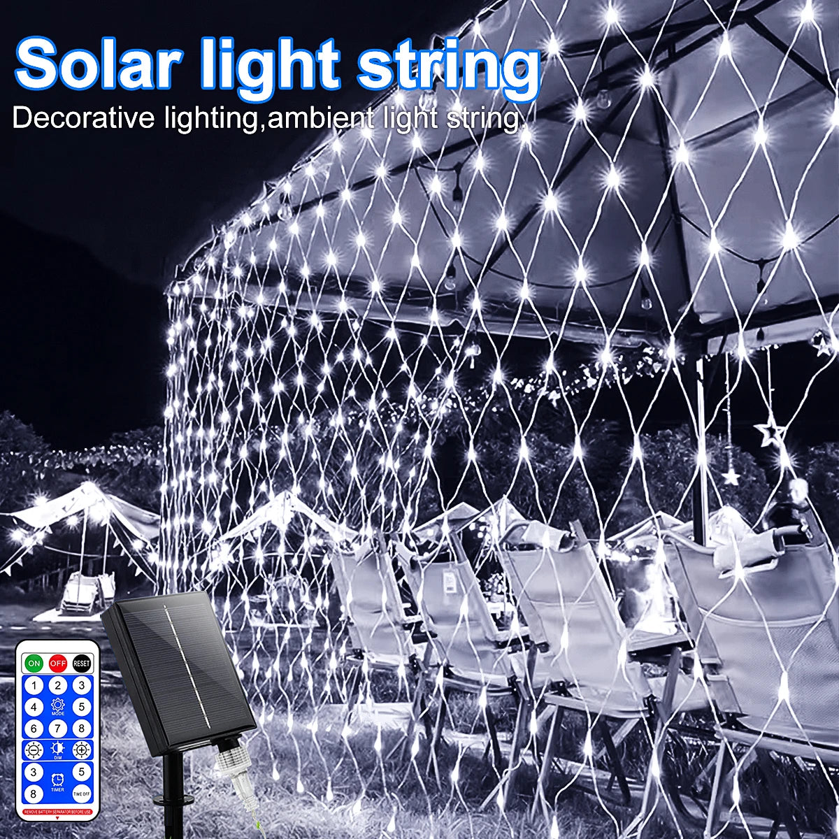 1pc Solar Net Lights Bush Net Lights Mesh Lights 8 Modes Remote Control Auto On/Off Outside Twinkle Lights For Patio Wall Roof 6