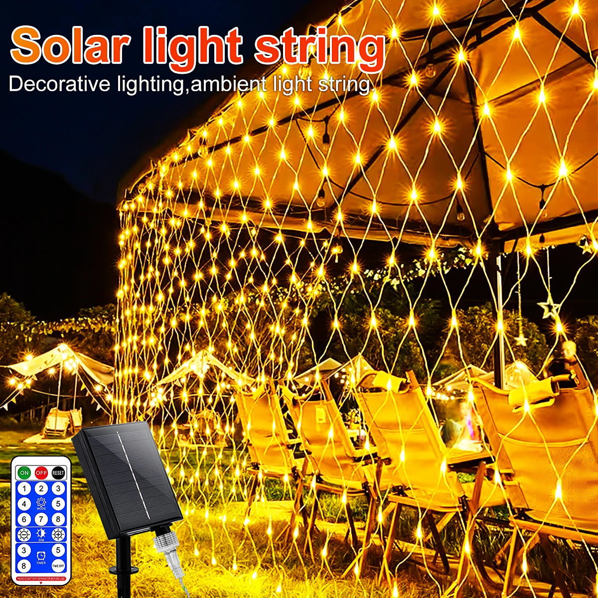 1pc Solar Net Lights Bush Net Lights Mesh Lights 8 Modes Remote Control Auto On/Off Outside Twinkle Lights For Patio Wall Roof 7