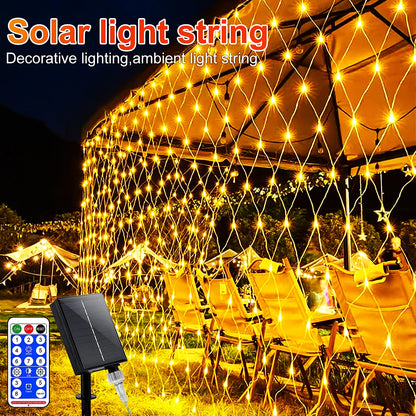 1pc Solar Net Lights Bush Net Lights Mesh Lights 8 Modes Remote Control Auto On/Off Outside Twinkle Lights For Patio Wall Roof 7