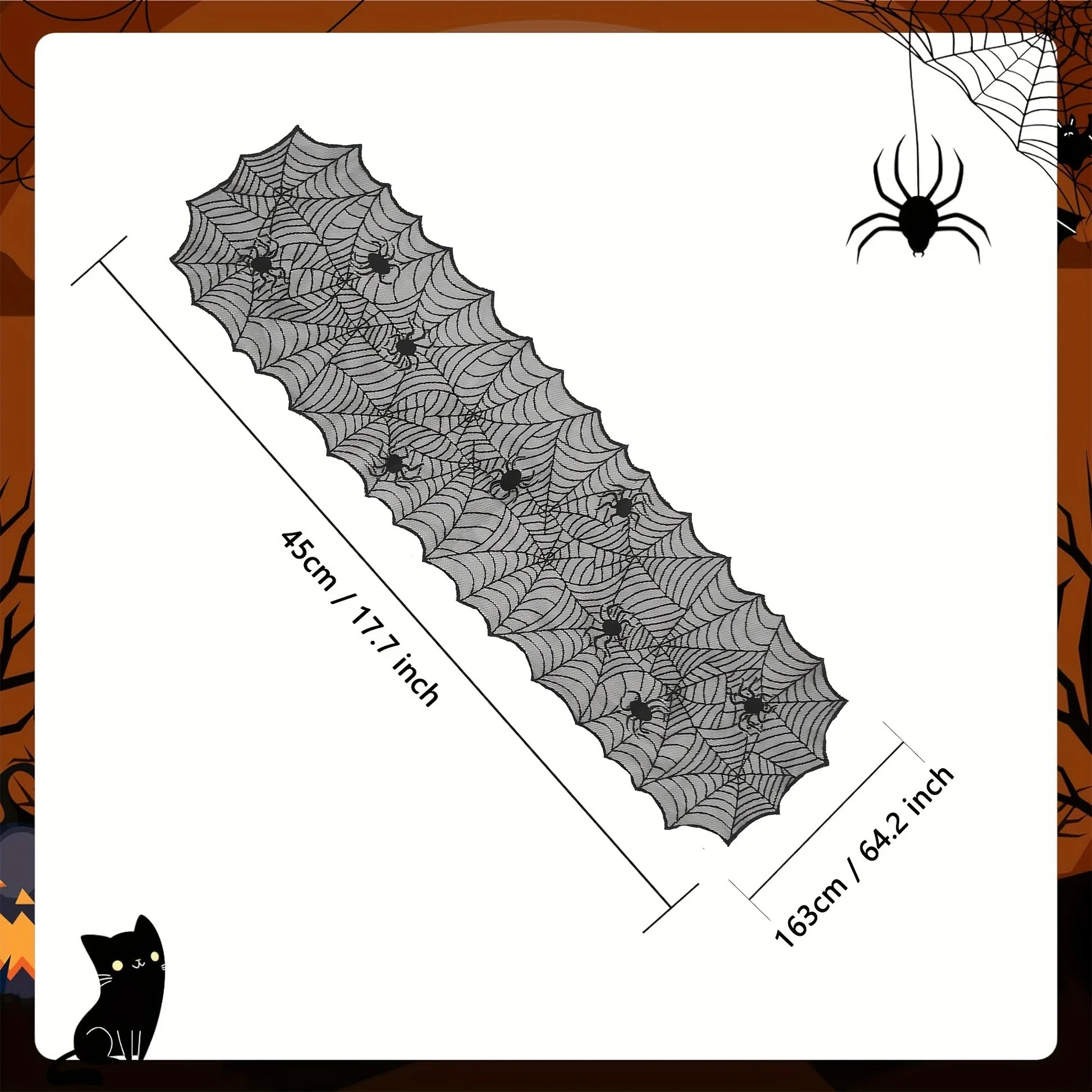 1pc, Table Runner, Black Lace Spider Web Table Runner, Polyester American Halloween Party Gift Home Dining Decor 2
