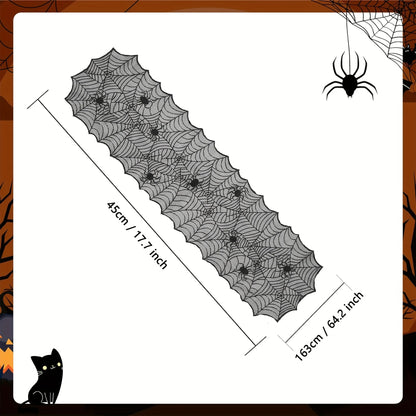 1pc, Table Runner, Black Lace Spider Web Table Runner, Polyester American Halloween Party Gift Home Dining Decor 2