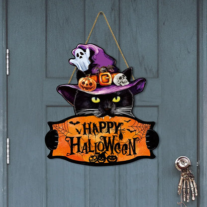 1pcs 2D Halloween Trick-or-Treat Wooden Sign Monster Face Pumpkin Design Rope Hanger Porch Wall or Halloween Garden Party Decora 4