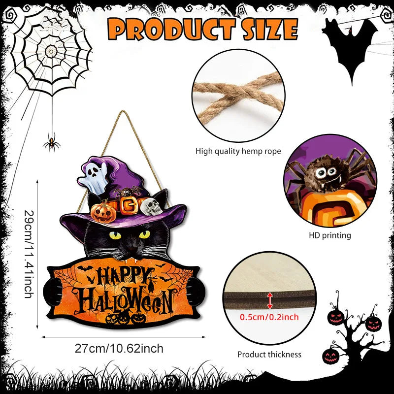 1pcs 2D Halloween Trick-or-Treat Wooden Sign Monster Face Pumpkin Design Rope Hanger Porch Wall or Halloween Garden Party Decora 6
