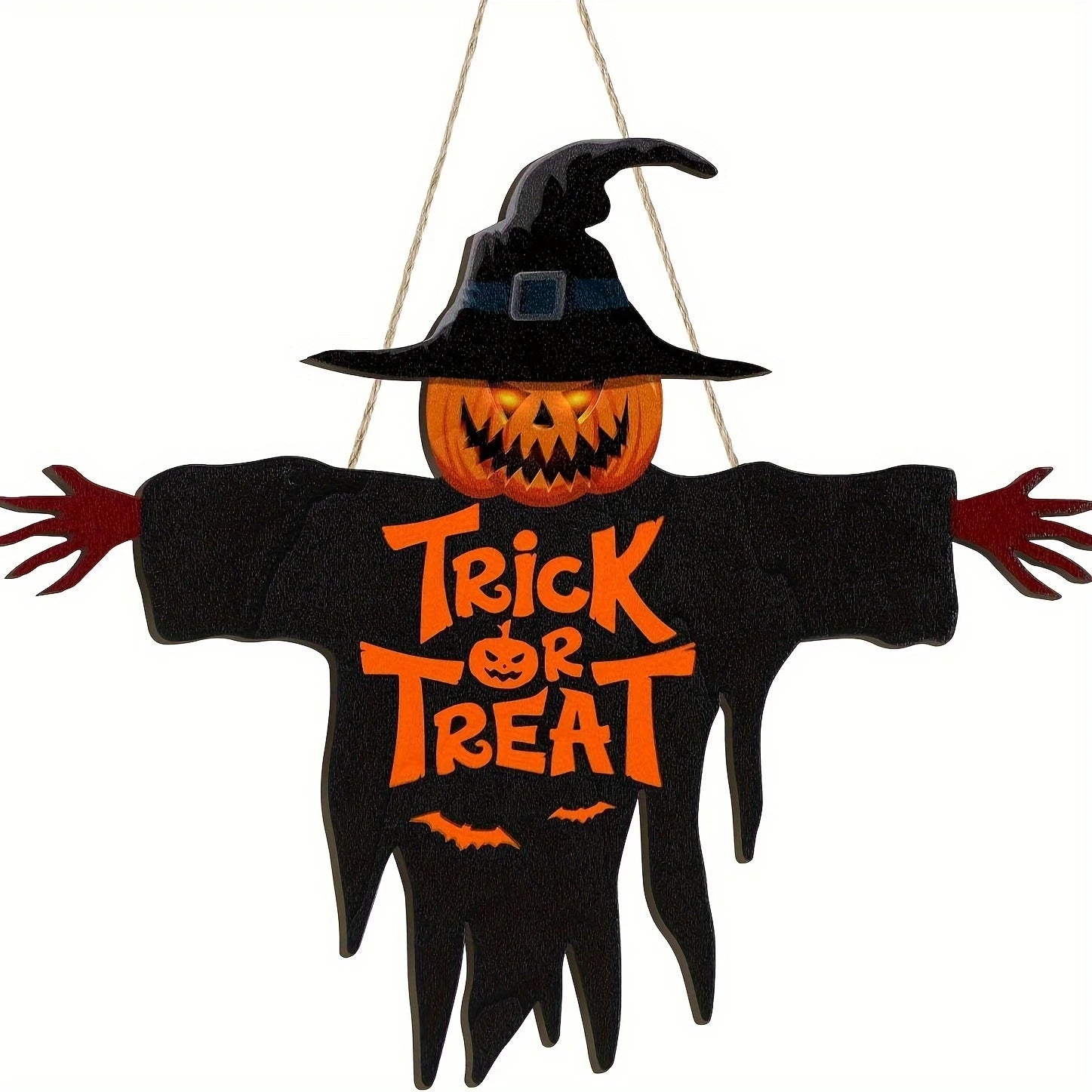 1pcs 2D Halloween Trick-or-Treat Wooden Sign Monster Face Pumpkin Design Rope Hanger Porch Wall or Halloween Garden Party Decora 7