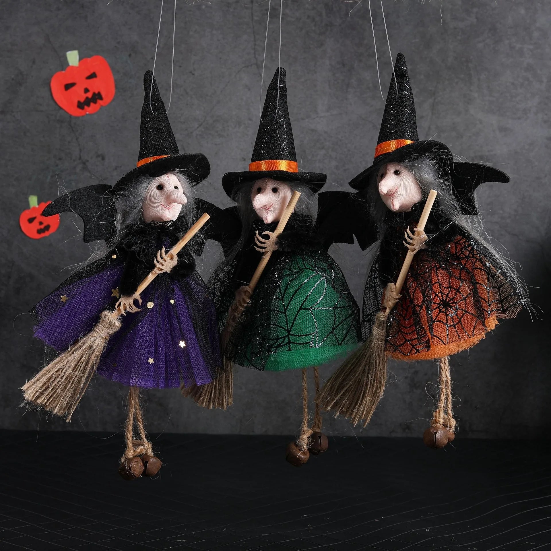 1pcs/3pcs Halloween witch doll angel hanging decorations with broom - no electricity required, suitable for multiple holiday ind 0