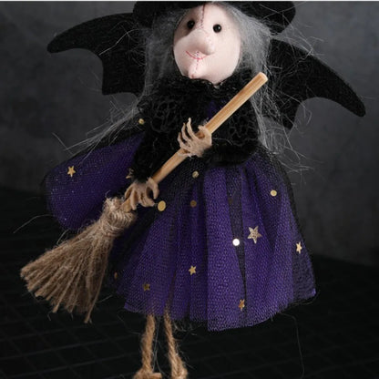 1pcs/3pcs Halloween witch doll angel hanging decorations with broom - no electricity required, suitable for multiple holiday ind 2