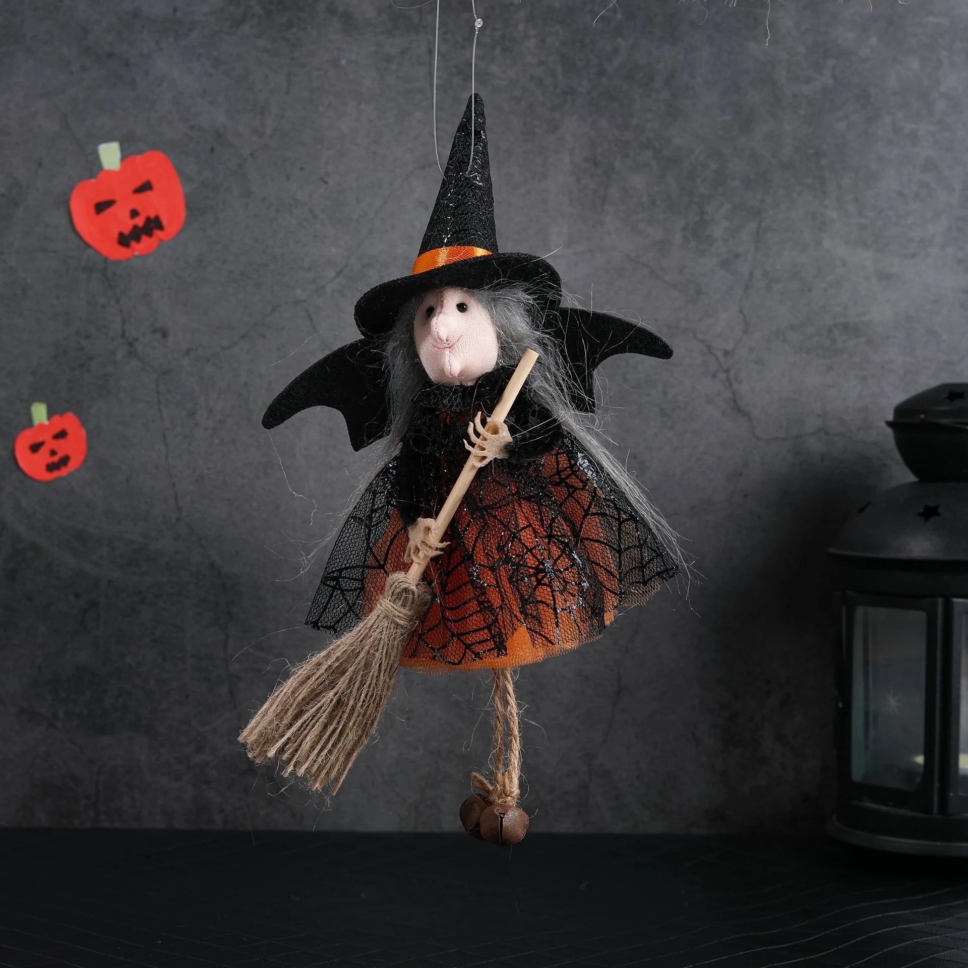 1pcs/3pcs Halloween witch doll angel hanging decorations with broom - no electricity required, suitable for multiple holiday ind 5