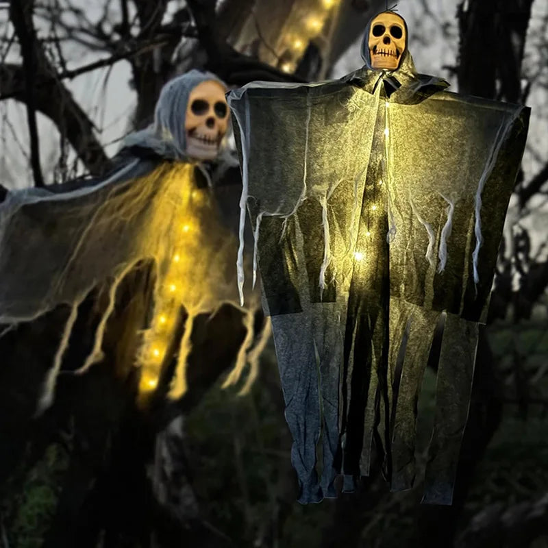 1pcs Halloween Glowing Skull Skeleton Gauze Hanging Ghost Home Outdoor Garden Decoration Halloween Party Horror Ghost Props 2025 1