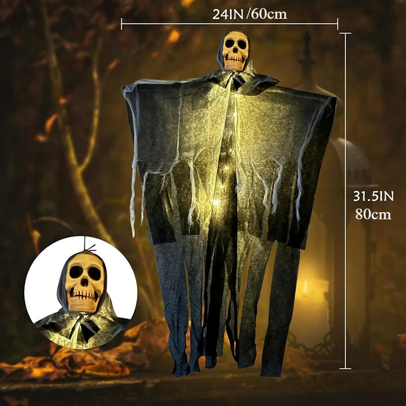 1pcs Halloween Glowing Skull Skeleton Gauze Hanging Ghost Home Outdoor Garden Decoration Halloween Party Horror Ghost Props 2025 2
