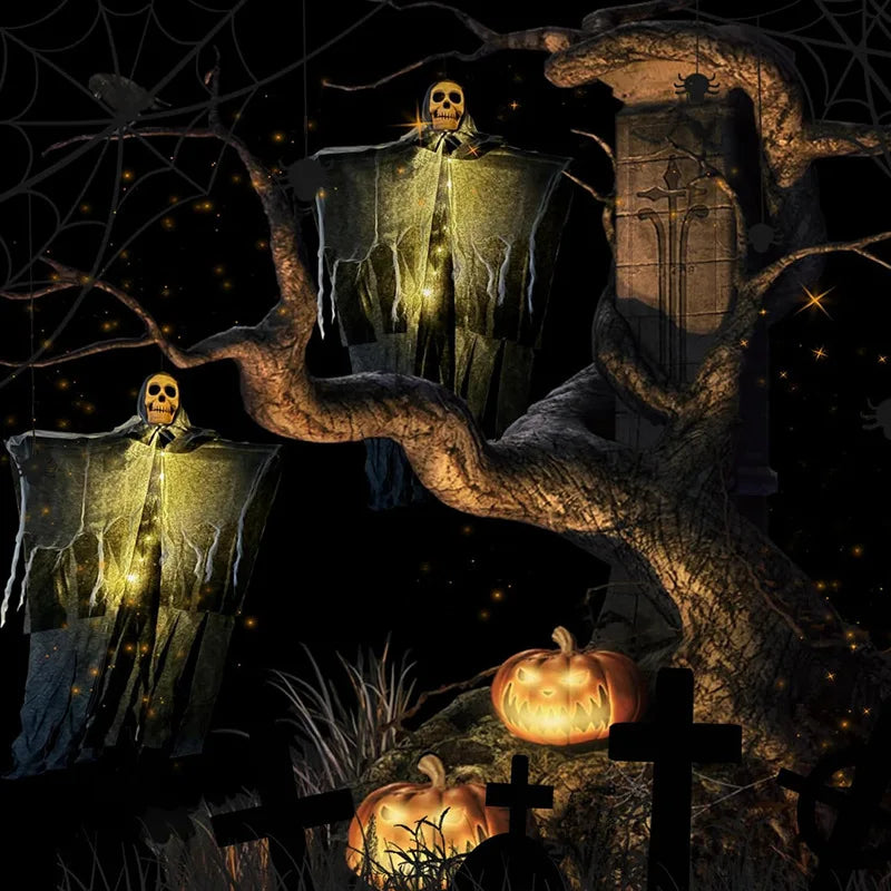 1pcs Halloween Glowing Skull Skeleton Gauze Hanging Ghost Home Outdoor Garden Decoration Halloween Party Horror Ghost Props 2025 5