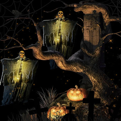 1pcs Halloween Glowing Skull Skeleton Gauze Hanging Ghost Home Outdoor Garden Decoration Halloween Party Horror Ghost Props 2025 5