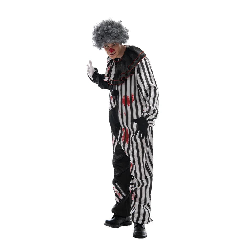 2022 Adult Evil Clown circus Cosplay Halloween Costume Vintage Men's Bloody Killer Clown Carnival Easter Purim Fancy Dress 1